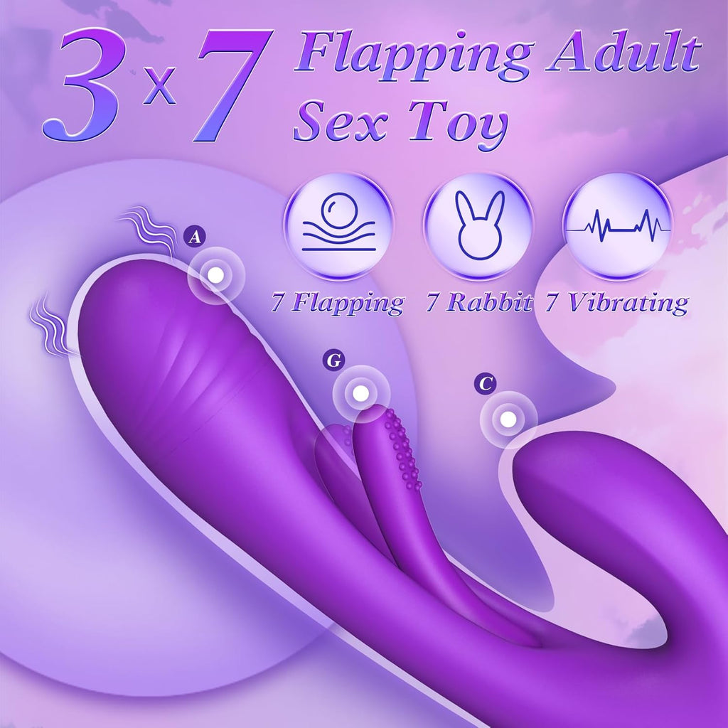 Rabbit Sexy Toys -LOVENOTE G Spot  Massager For Women Clitoral Nipple Stimulation, 3 In 1 Sexy Toys With 14 Vibration & 7 Tongue Licking Flapping